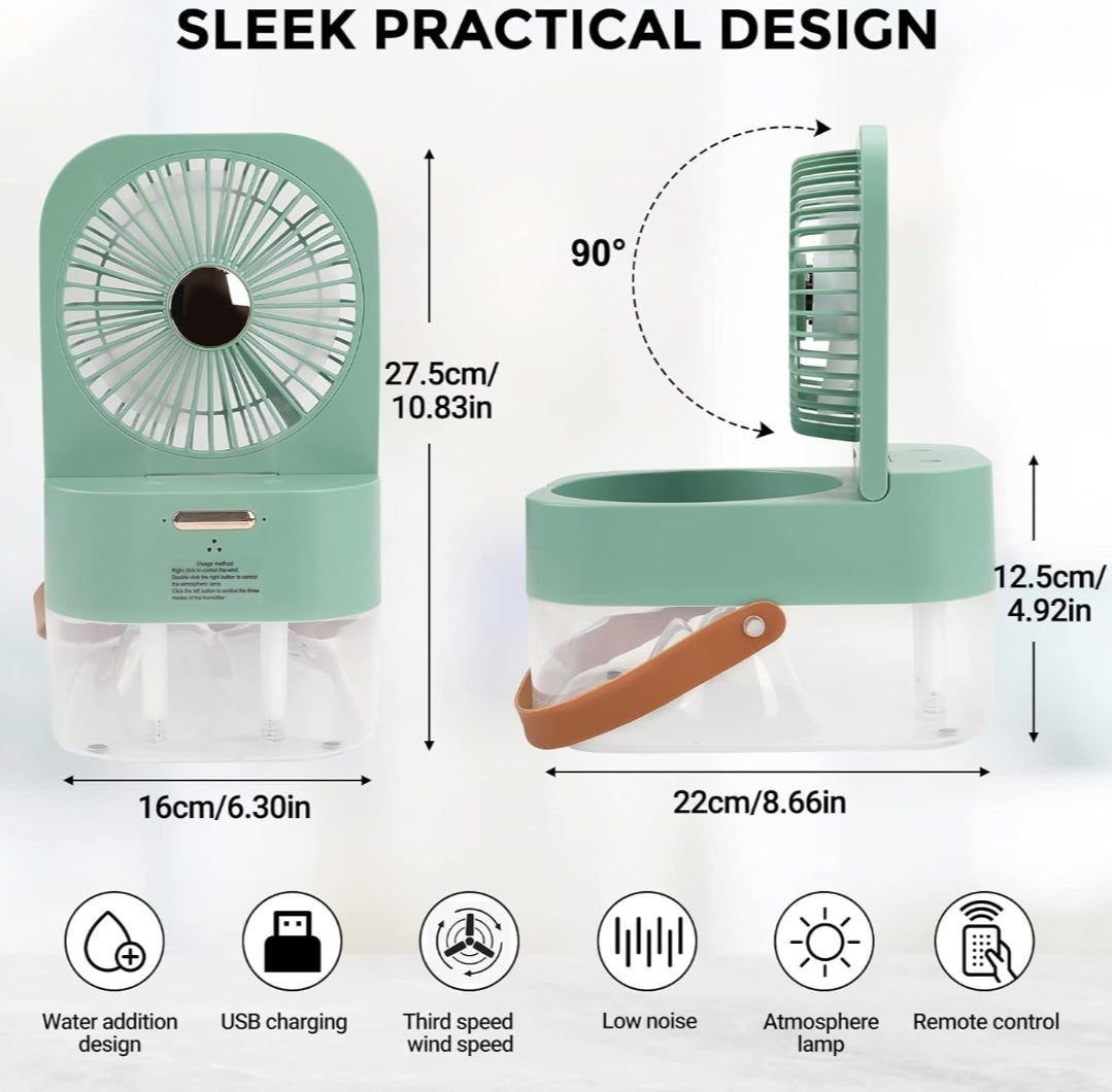Mini Air Cooler Fan with Mist Spray & Remote โ 3 Speed USB Desk Fan with Night Light Pakistan