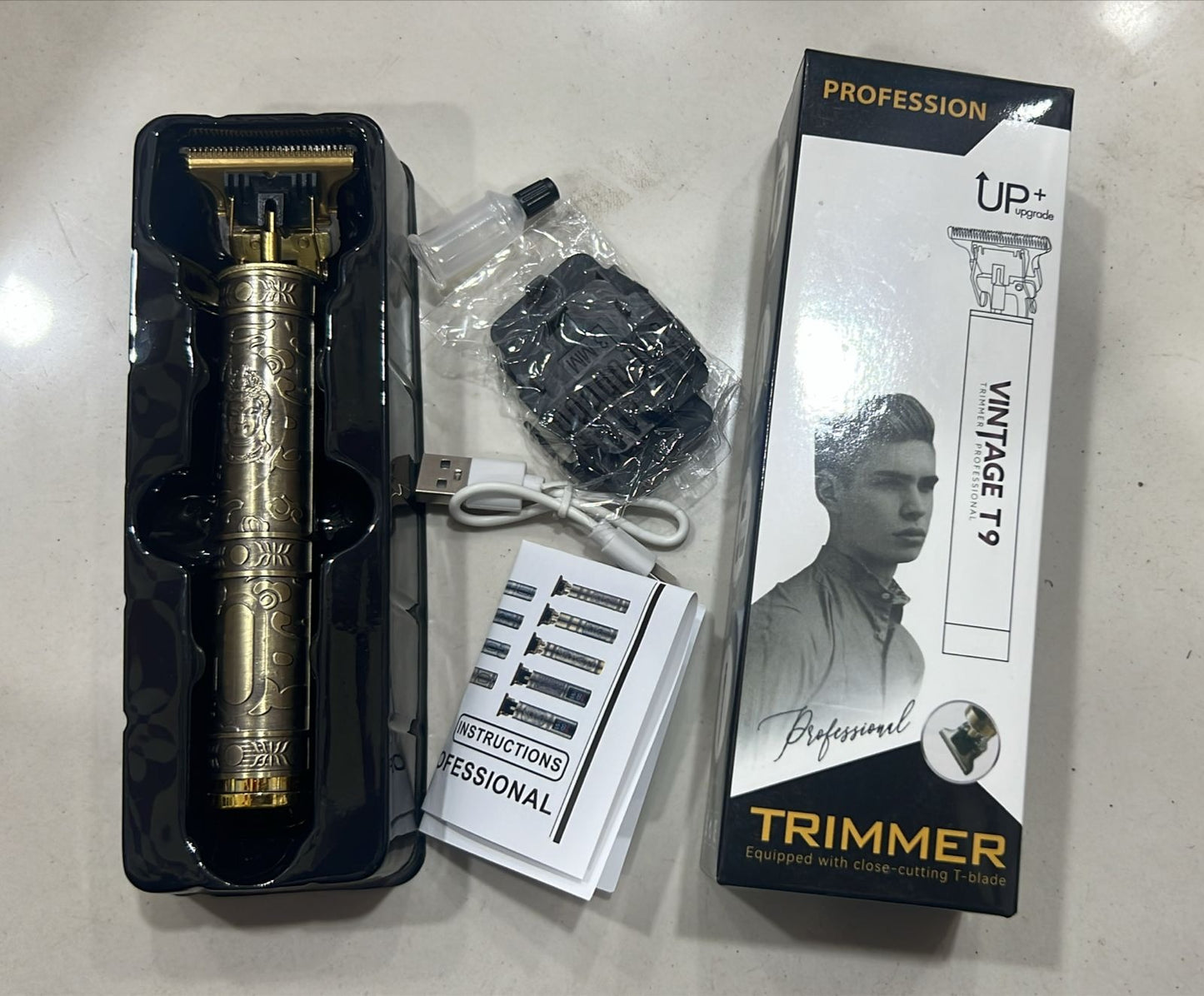 Vintage T9 Metal Body Hair Trimmer for Men USB Rechargeable Beard Hair Clipper