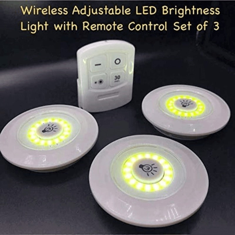 Pack of 3 LED Remote Control Tap Lights with Self Adhesive for Cabinet Kitchen Wardrobe