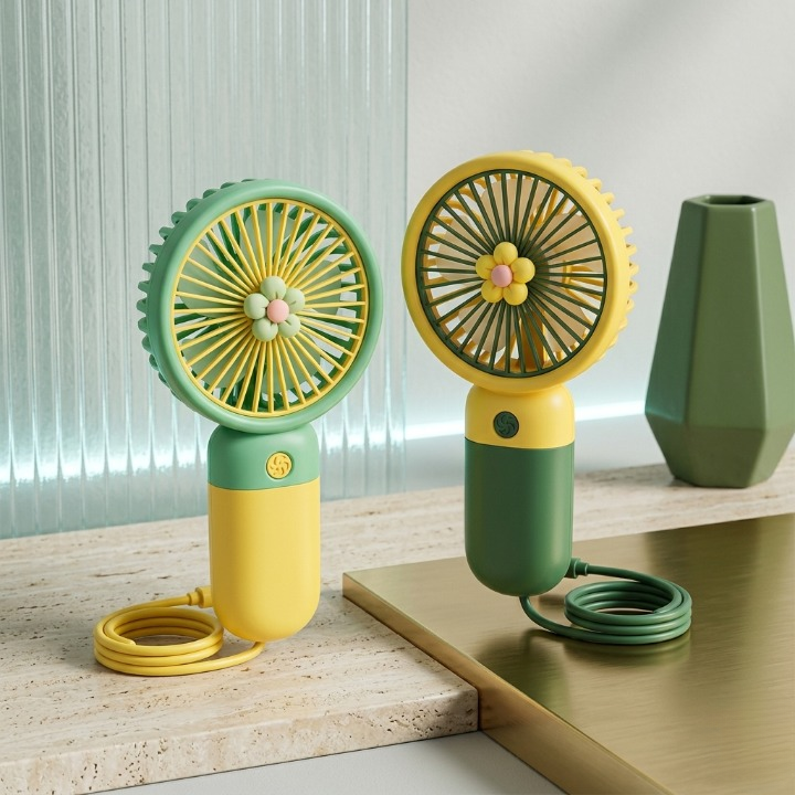 Mini Rechargeable Hand Fan 3 Speed with Stand for Kids