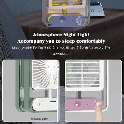 Portable USB Mini Air Cooler Fan with Mist Spray & LED Light – 3 Speed Rechargeable Desktop AC Pakistan