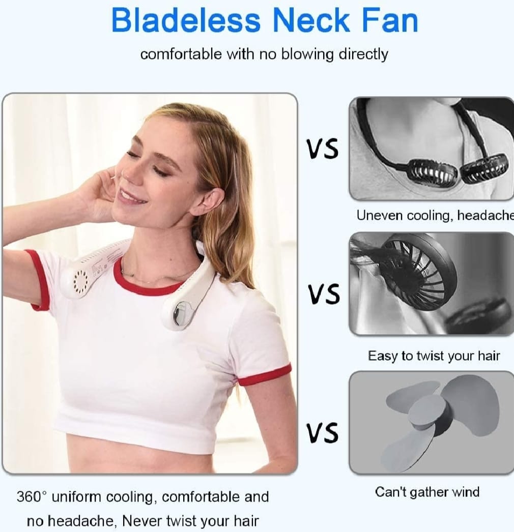 Portable Bladeless Neck Fan 360° Cooling – USB Rechargeable Hands-Free Mini Fan (Summer Essential Pakistan)