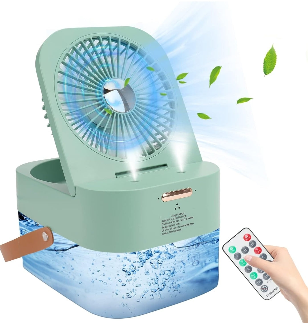 Mini Air Cooler Fan with Mist Spray & Remote – 3 Speed USB Desk Fan with Night Light Pakistan