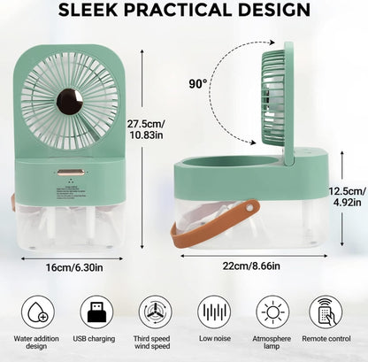 Mini Air Cooler Fan with Mist Spray & Remote – 3 Speed USB Desk Fan with Night Light Pakistan