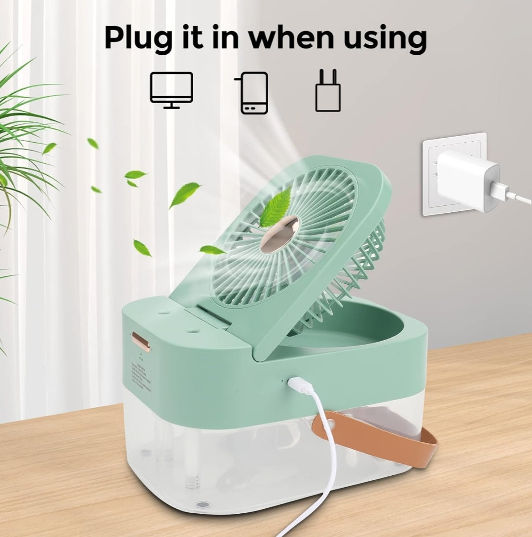 Mini Air Cooler Fan with Mist Spray & Remote – 3 Speed USB Desk Fan with Night Light Pakistan