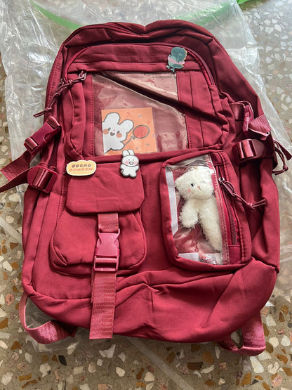 Cute Women Backpack Multi Pocket Canvas School Bag for Teenage Girls Student Travel Backpack Blue