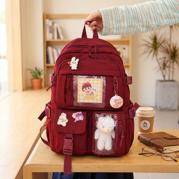 Cute Women Backpack Multi Pocket Canvas School Bag for Teenage Girls Student Travel Backpack Blue