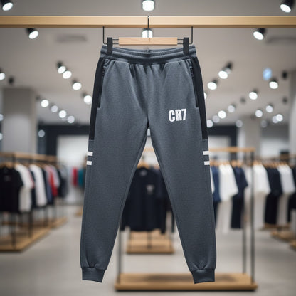 CR7 Zipper Trouser for Men – Premium French Terry Joggers Adjustable Waist 28 to 34 Inches