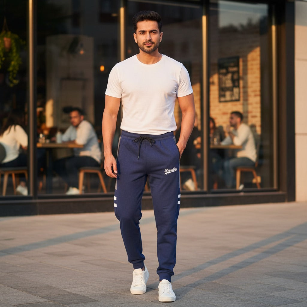 Super Dry Men’s Panel Trousers – Premium French Terry Slim Fit Joggers for Gym & Casual Wear