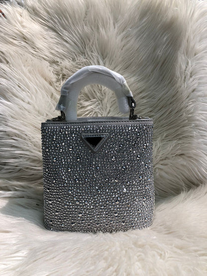 Luxury Rhinestone Mini Handbag for Women – Sparkling Party Clutch Elegant Top Handle Bag for Weddings & Events Black