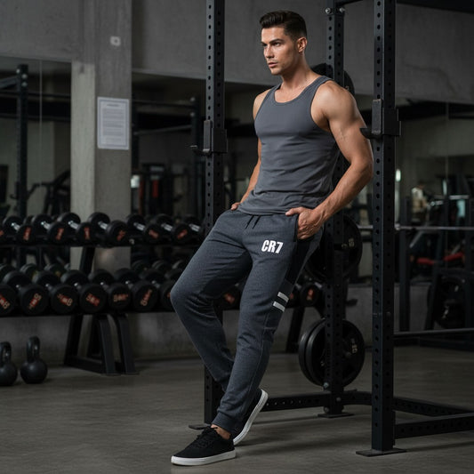 CR7 Zipper Trouser for Men – Premium French Terry Joggers Adjustable Waist 28 to 34 Inches