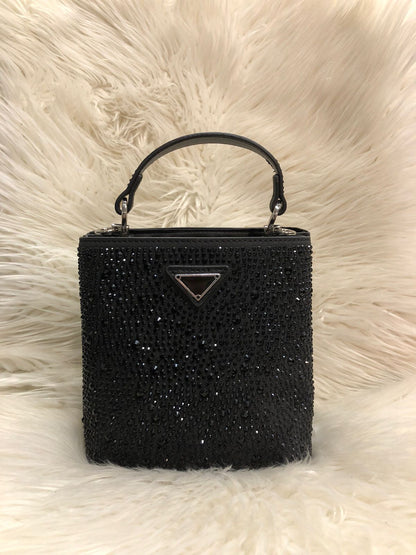 Luxury Rhinestone Mini Handbag for Women – Sparkling Party Clutch Elegant Top Handle Bag for Weddings & Events Black