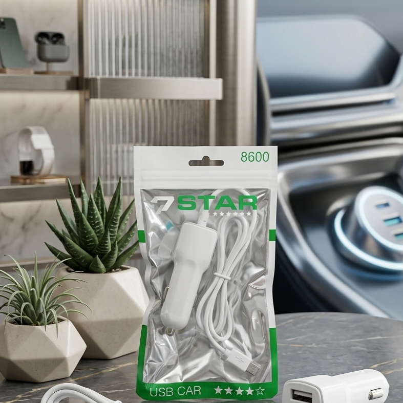 7 Star Car Charger with Android Wire – 1 USB Slot 1 Amp Fast Charging Aluminium Body