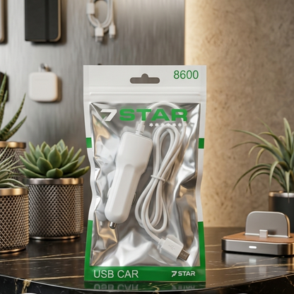 7 Star Car Charger with Android Wire – 1 USB Slot 1 Amp Fast Charging Aluminium Body