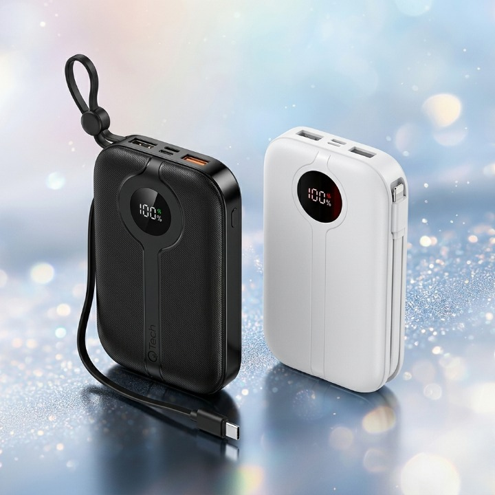 Qtech 20000mAh Power Bank 22.5W PD Fast Charging – Pocket Size Portable Charger with LED Display