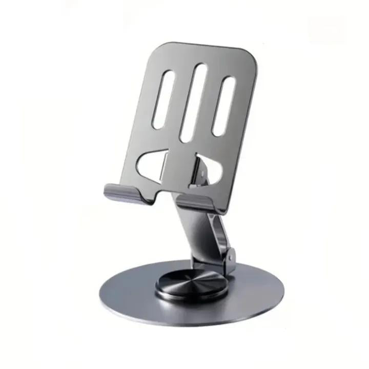 ZY034 Adjustable Desktop Mobile Phone Holder – 360° Rotating Metal ABS Phone Stand Table Mount Universal Biaxial Bracket Grey
