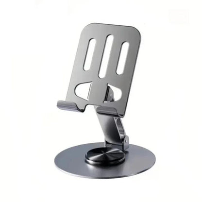 ZY034 Adjustable Desktop Mobile Phone Holder – 360° Rotating Metal ABS Phone Stand Table Mount Universal Biaxial Bracket Grey