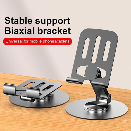 ZY034 Adjustable Desktop Mobile Phone Holder – 360° Rotating Metal ABS Phone Stand Table Mount Universal Biaxial Bracket Grey