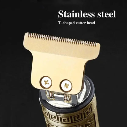 Vintage T9 Metal Body Hair Trimmer for Men USB Rechargeable Beard Hair Clipper