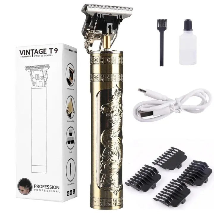 Vintage T9 Metal Body Hair Trimmer for Men USB Rechargeable Beard Hair Clipper