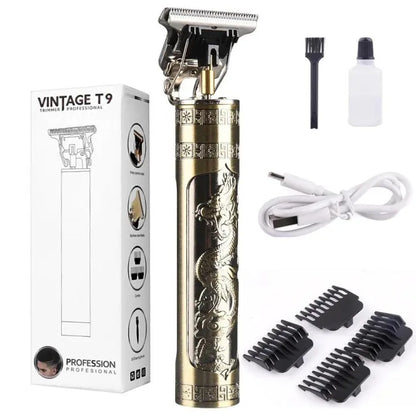 Vintage T9 Metal Body Hair Trimmer for Men USB Rechargeable Beard Hair Clipper