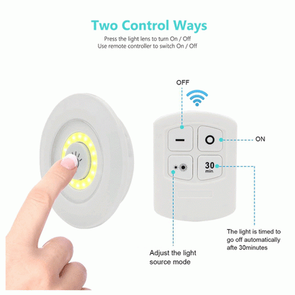 Pack of 3 LED Remote Control Tap Lights with Self Adhesive for Cabinet Kitchen Wardrobe