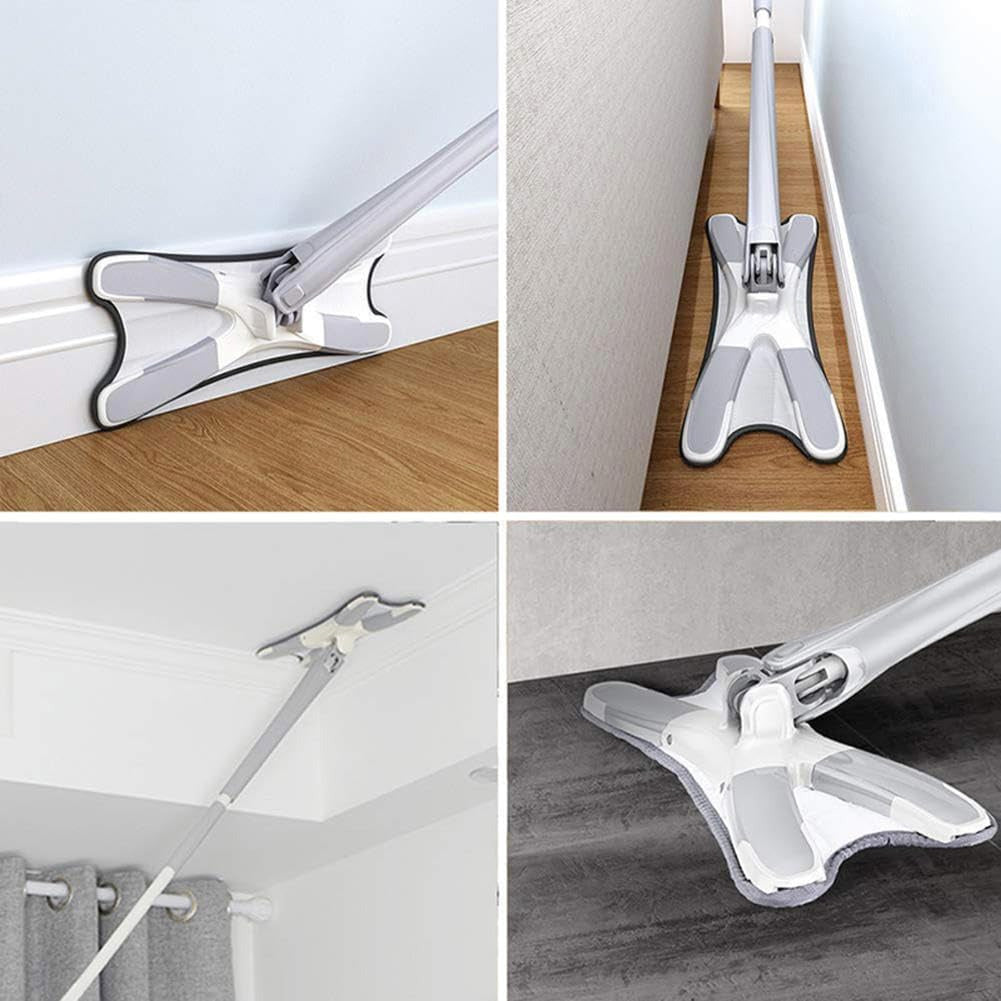 Rotating X Mop Flat Microfiber Floor Mop – 360° Squeeze System Hands-Free Cleaning Replaceable Heads