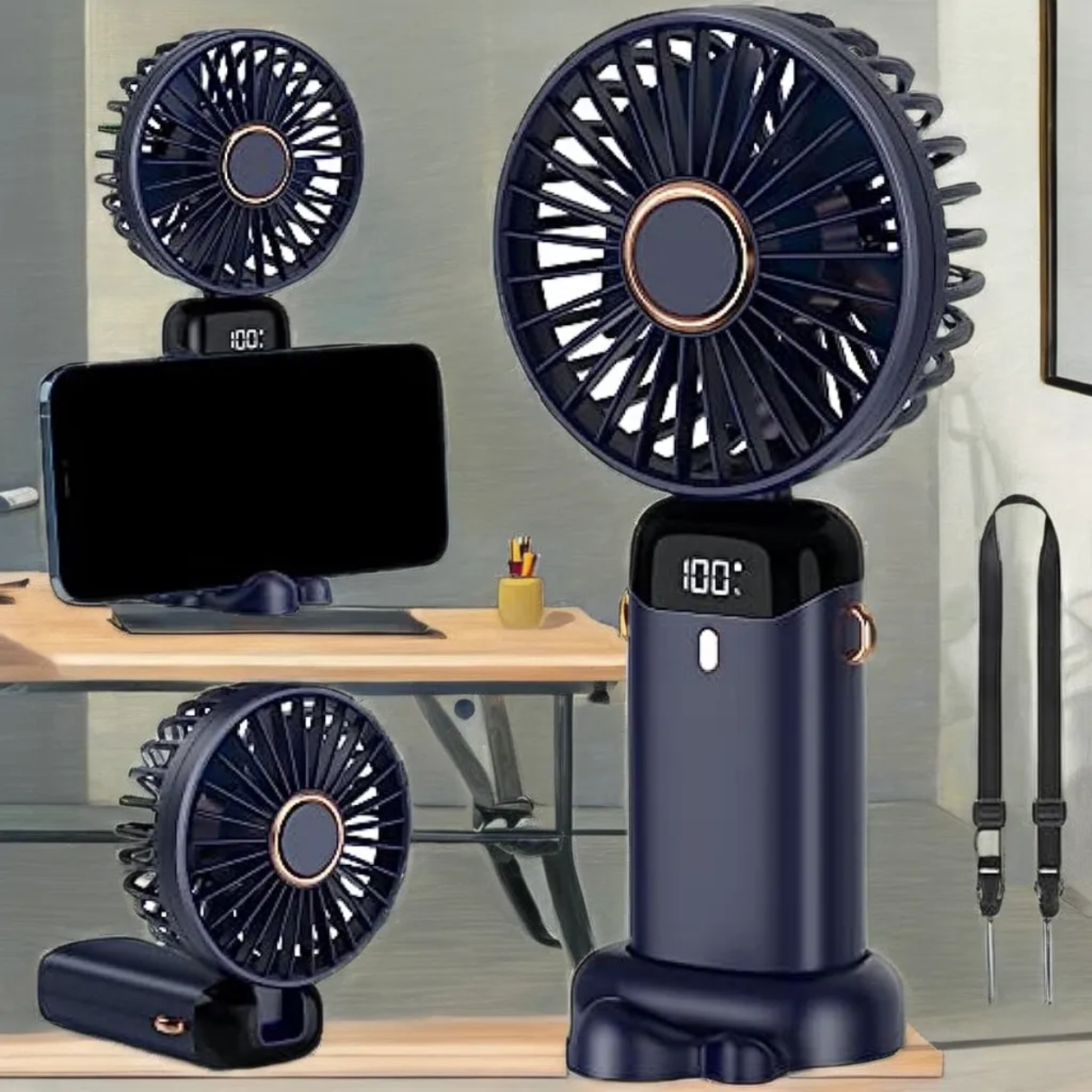 Rechargeable Hand Fan with LED Display | 5 Speed Portable Mini Fan for Kids, Travel & School Use