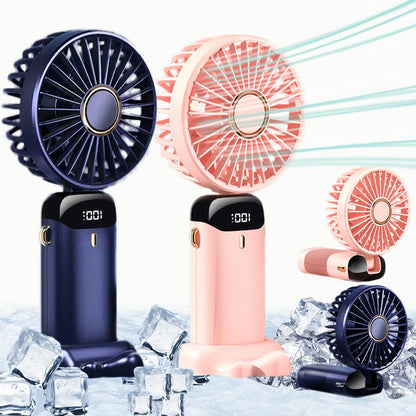 Rechargeable Hand Fan with LED Display | 5 Speed Portable Mini Fan for Kids, Travel & School Use