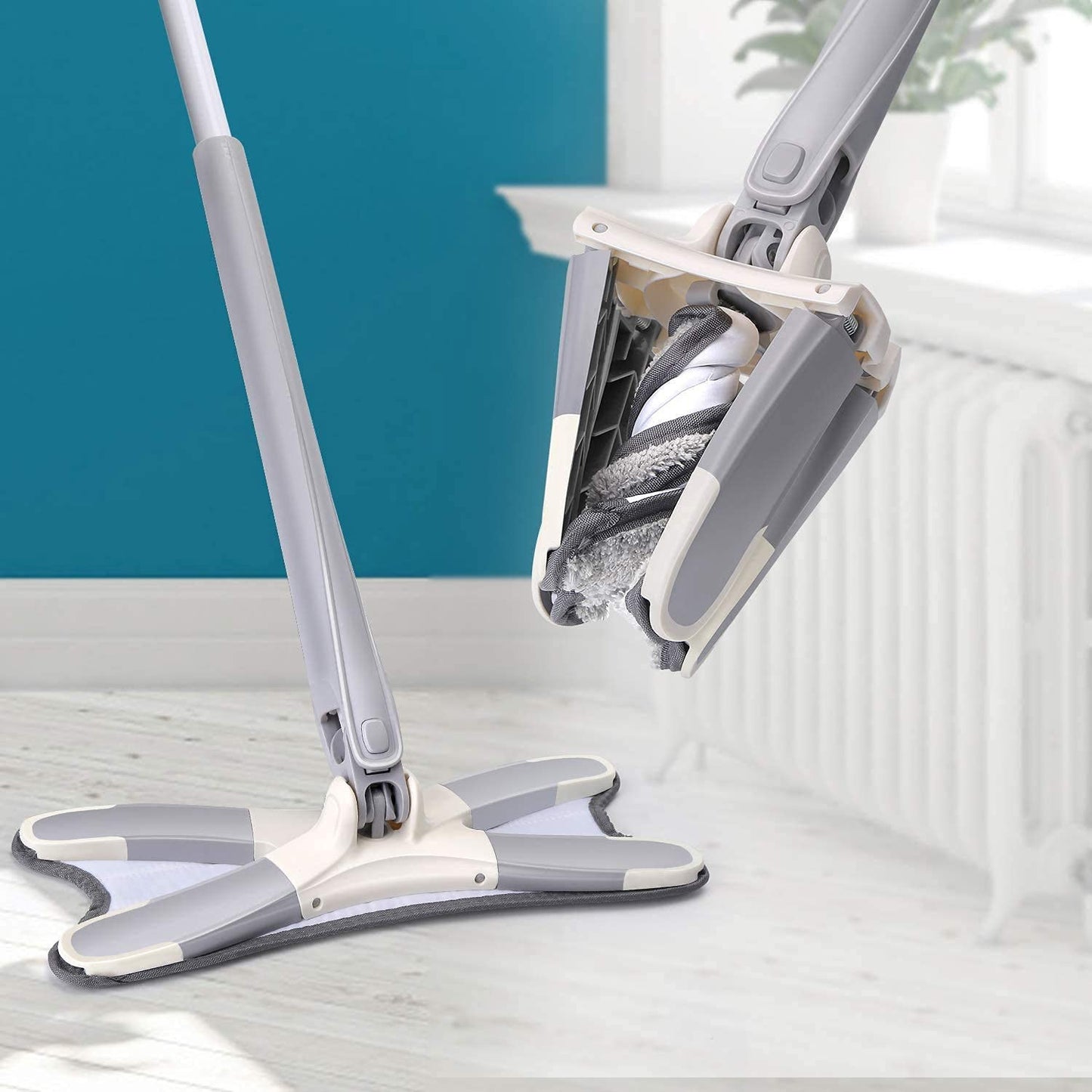 Rotating X Mop Flat Microfiber Floor Mop – 360° Squeeze System Hands-Free Cleaning Replaceable Heads