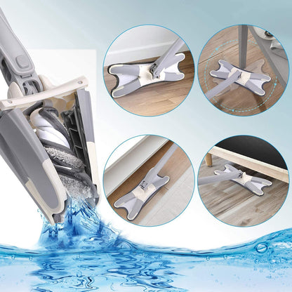 Rotating X Mop Flat Microfiber Floor Mop – 360° Squeeze System Hands-Free Cleaning Replaceable Heads
