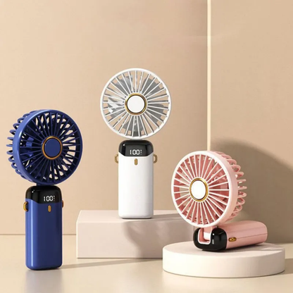 Rechargeable Hand Fan with LED Display | 5 Speed Portable Mini Fan for Kids, Travel & School Use