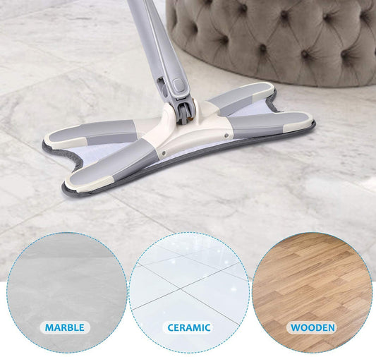 Rotating X Mop Flat Microfiber Floor Mop – 360° Squeeze System Hands-Free Cleaning Replaceable Heads
