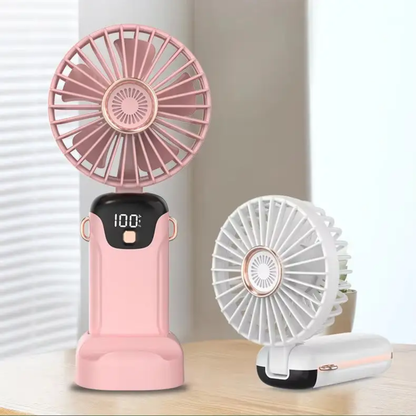 Rechargeable Hand Fan with LED Display | 5 Speed Portable Mini Fan for Kids, Travel & School Use