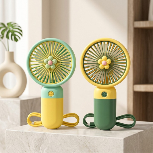 Mini Rechargeable Hand Fan 3 Speed with Stand for Kids