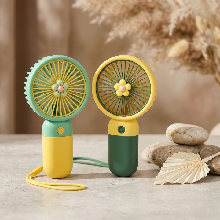 Mini Rechargeable Hand Fan 3 Speed with Stand for Kids