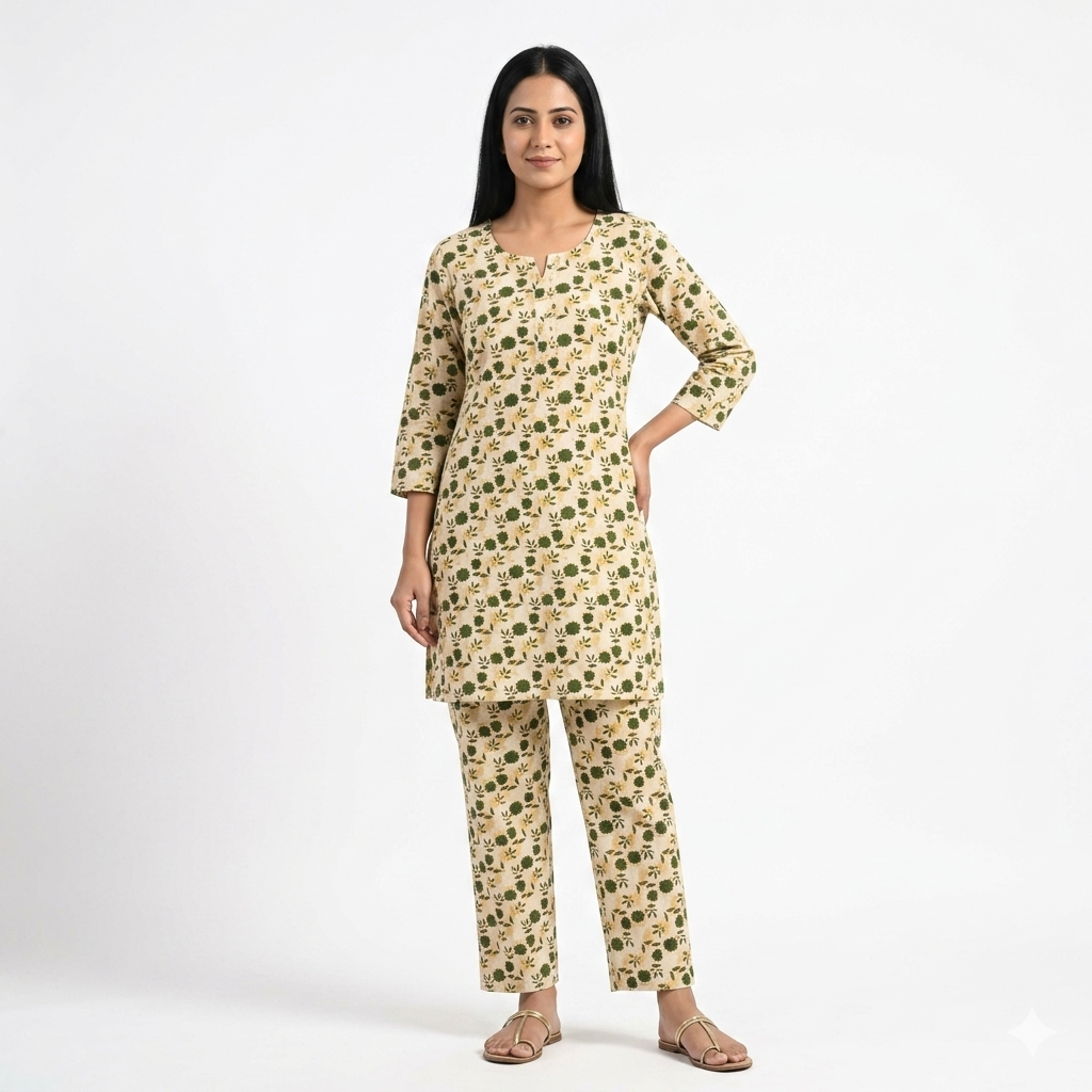 Cotton Lawn Floral 2-Piece Summer Set Medium – Women Printed Shirt Trouser Dress