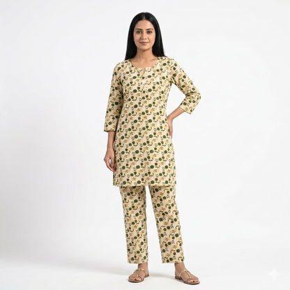 Cotton Lawn Floral 2-Piece Summer Set Medium – Women Printed Shirt Trouser Dress