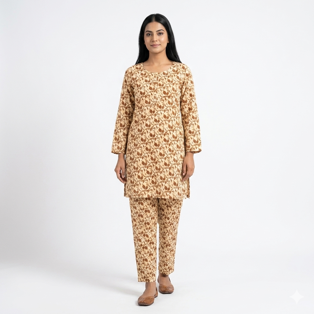 Cotton Lawn Printed 2-Piece Summer Set Medium – Women Shirt Trouser Casual Dress