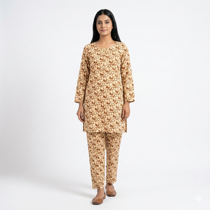 Cotton Lawn Printed 2-Piece Summer Set Medium – Women Shirt Trouser Casual Dress