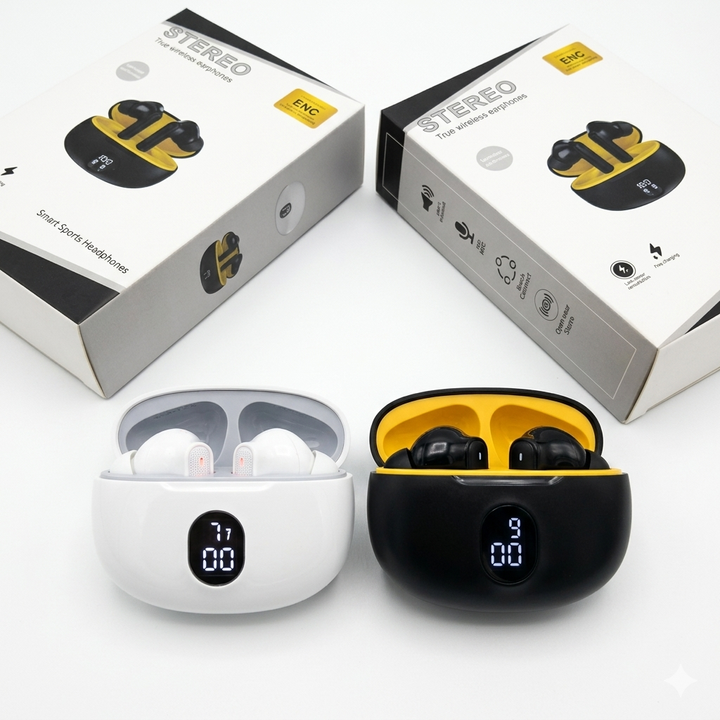 Wireless Earbuds Bluetooth 5.3 with Charging Case – Touch Control ANC Long Battery Black