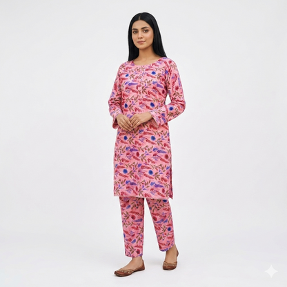 Cotton Lawn Floral 2-Piece Set Medium Size – Women Printed Shirt Trouser Dress
