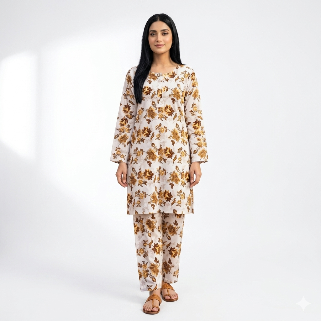 Women Cotton Lawn Floral 2-Piece Suit Medium – Printed Shirt Trouser Summer Dress