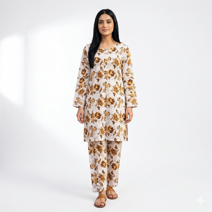 Women Cotton Lawn Floral 2-Piece Suit Medium – Printed Shirt Trouser Summer Dress