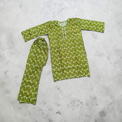Cotton Lawn Kurta Trouser Set Green Digital Print Medium – Women 2 Piece Summer Dress