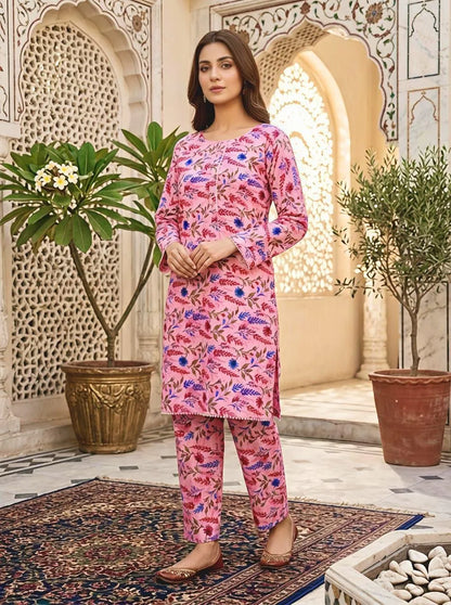 Cotton Lawn Floral 2-Piece Set Medium Size – Women Printed Shirt Trouser Dress