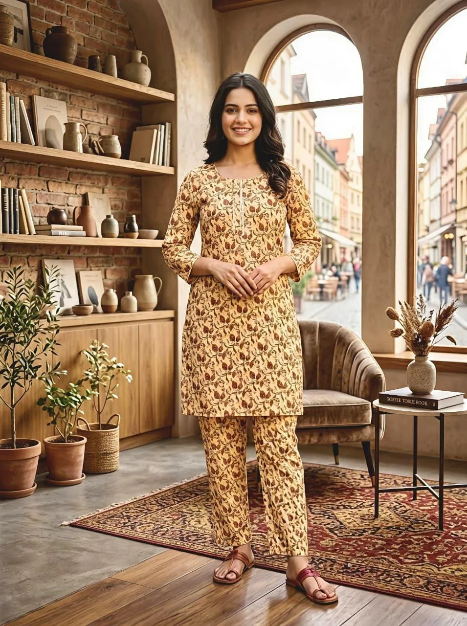 Cotton Lawn Printed 2-Piece Summer Set Medium – Women Shirt Trouser Casual Dress