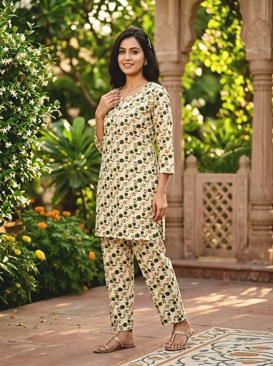 Cotton Lawn Floral 2-Piece Summer Set Medium – Women Printed Shirt Trouser Dress