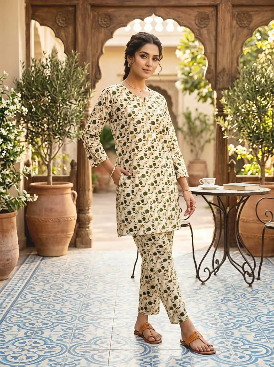 Cotton Lawn Floral 2-Piece Summer Set Medium – Women Printed Shirt Trouser Dress