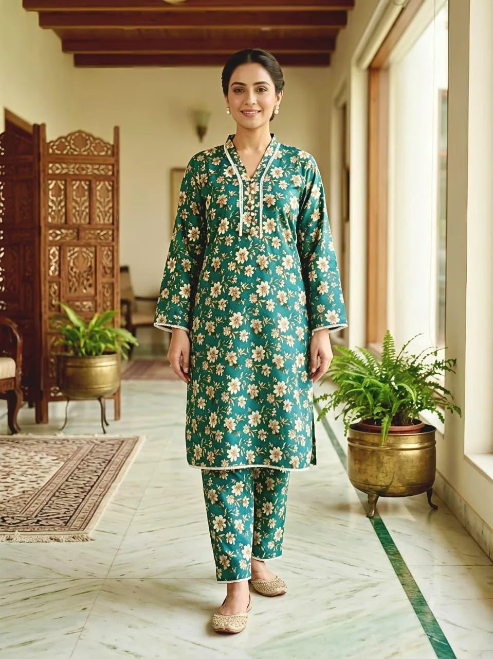 Multicolor Printed Cotton Lawn 2Pcs Set for Women Large – Shirt Trouser Summer Dress